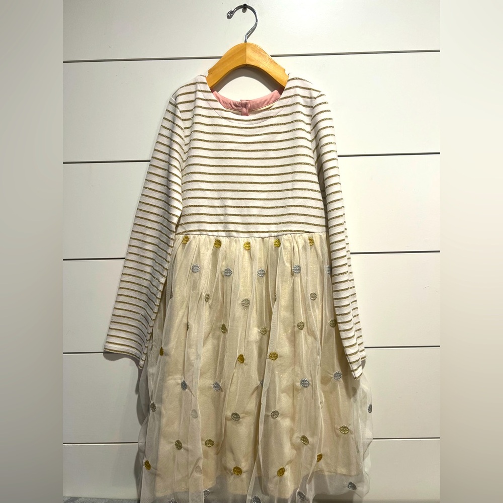 Mini Boden Gold accent polka dot tulle Party Dress- Girls 9-10Y